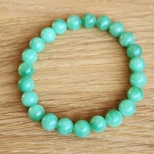 Green Angelite Beads Bracelet, Stretch,  Hand Crafted